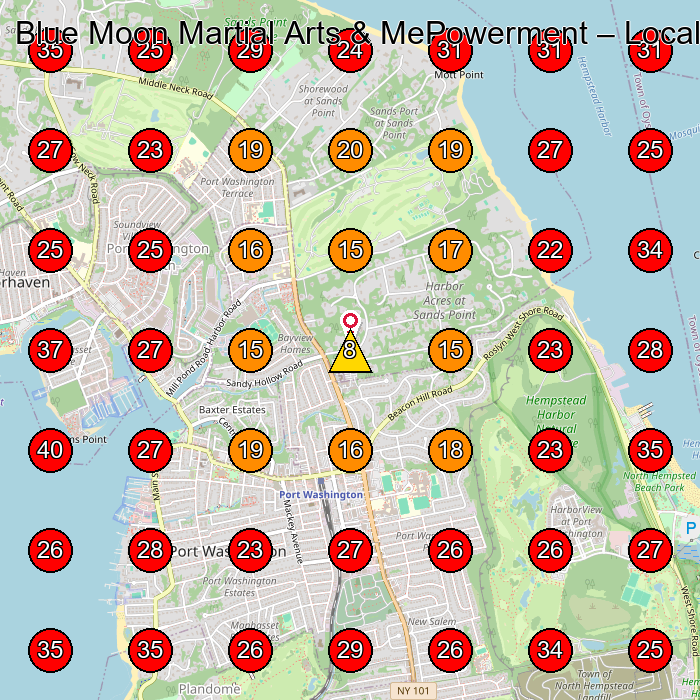 Blue Moon Martial Arts & MePowerment GeoGrid visibility map for Martial Arts School in Port Washington